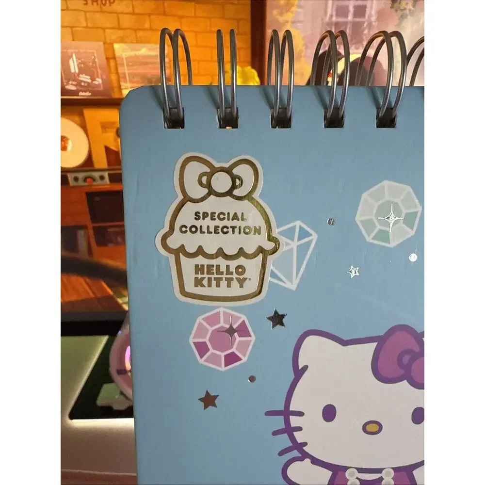 Hello Kitty Spiral Notebook HK Bejeweled Metallic Top Blue Elastic 2024 Sanrio